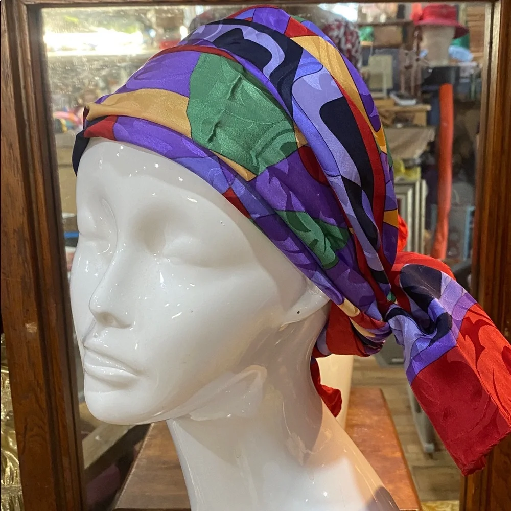 Vibrant Abstract Multicolor Silk Scarf 34x34 NWOTs
